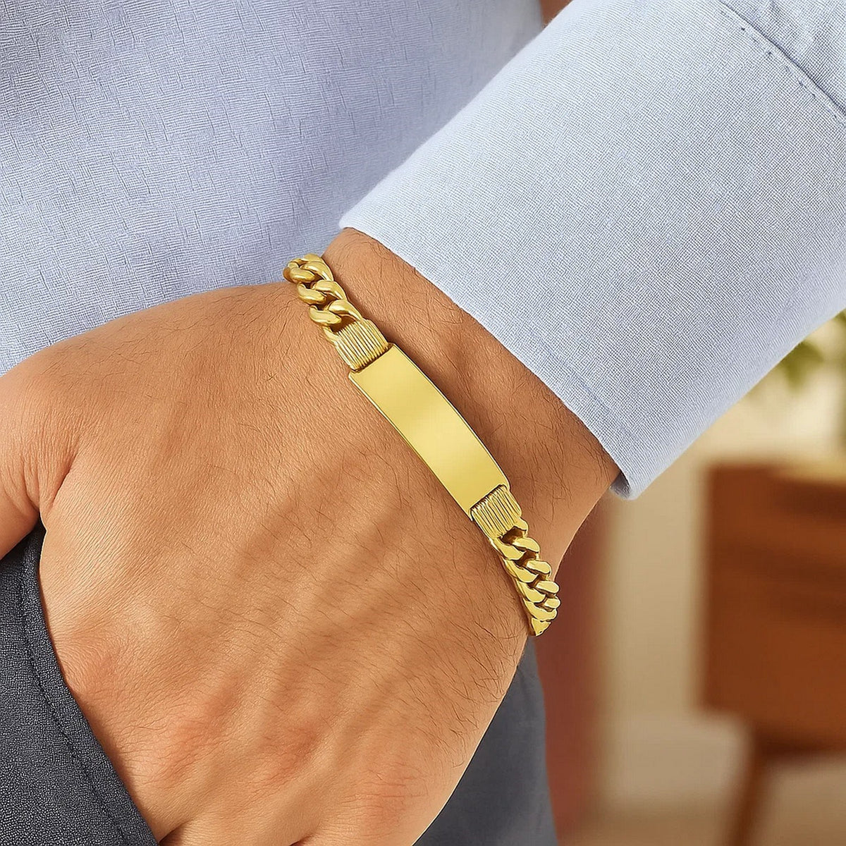 14K Yellow Gold Lite Cuban ID Bracelet (9.10 mm) — view 2