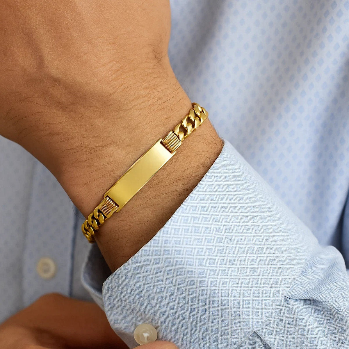 14K Yellow Gold Lite Cuban ID Bracelet (9.10 mm) — view 3