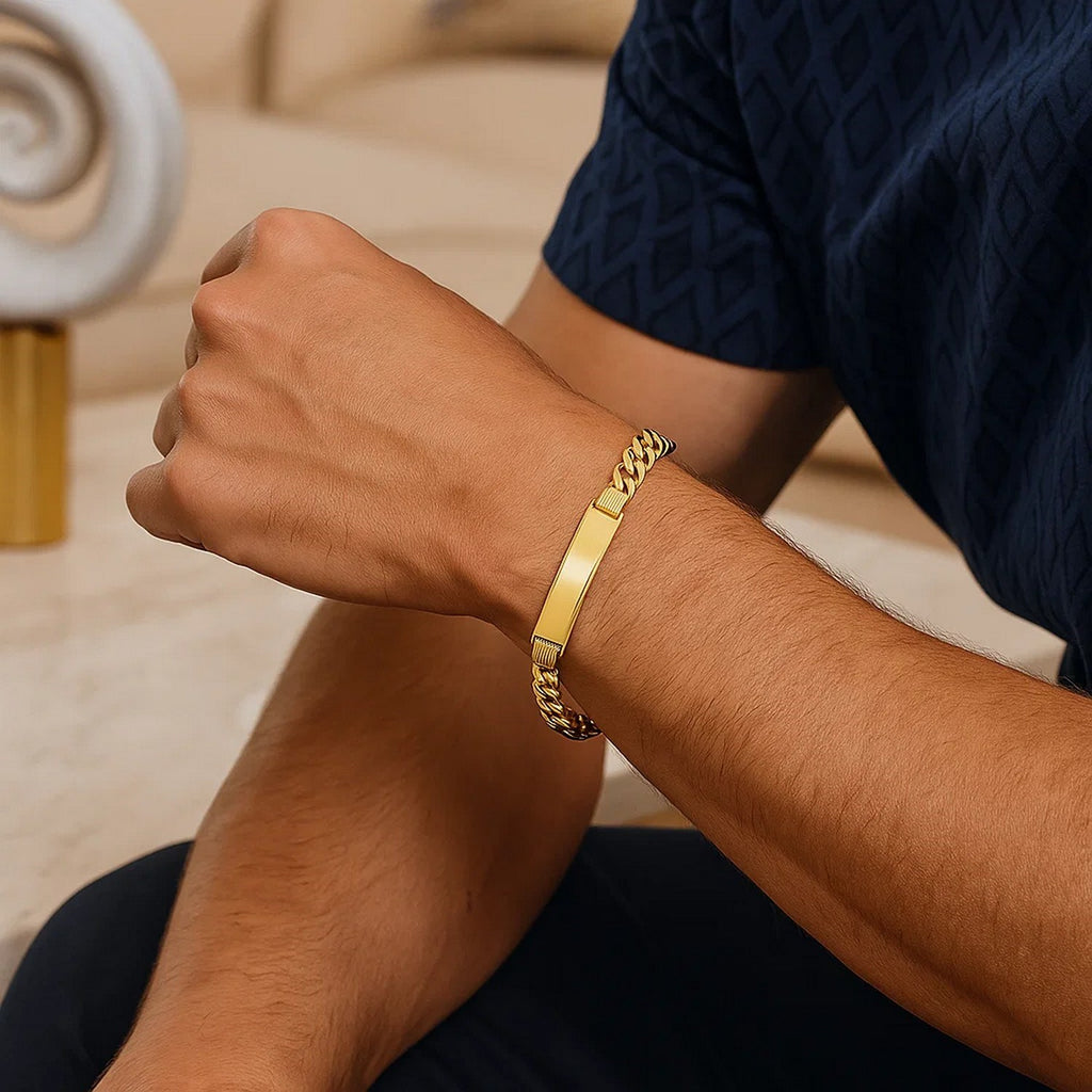 14K Yellow Gold Lite Cuban ID Bracelet (9.10 mm) — view 4