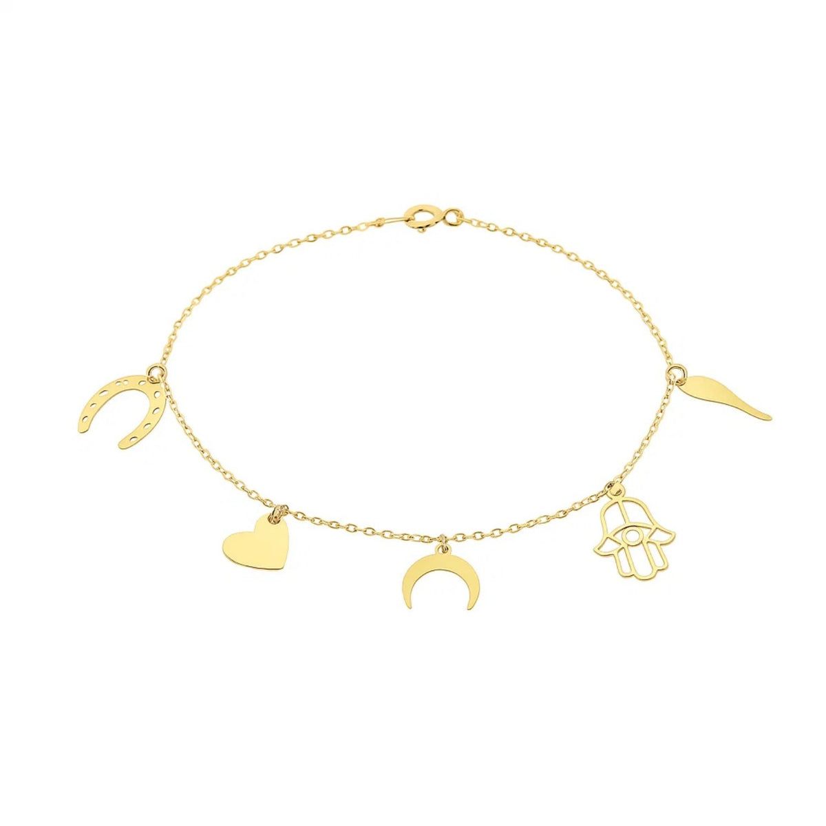 14k Yellow Gold 7 inch Bracelet with Polished Charms — view 2