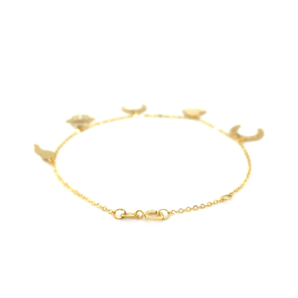 14k Yellow Gold 7 inch Bracelet with Polished Charms — view 3