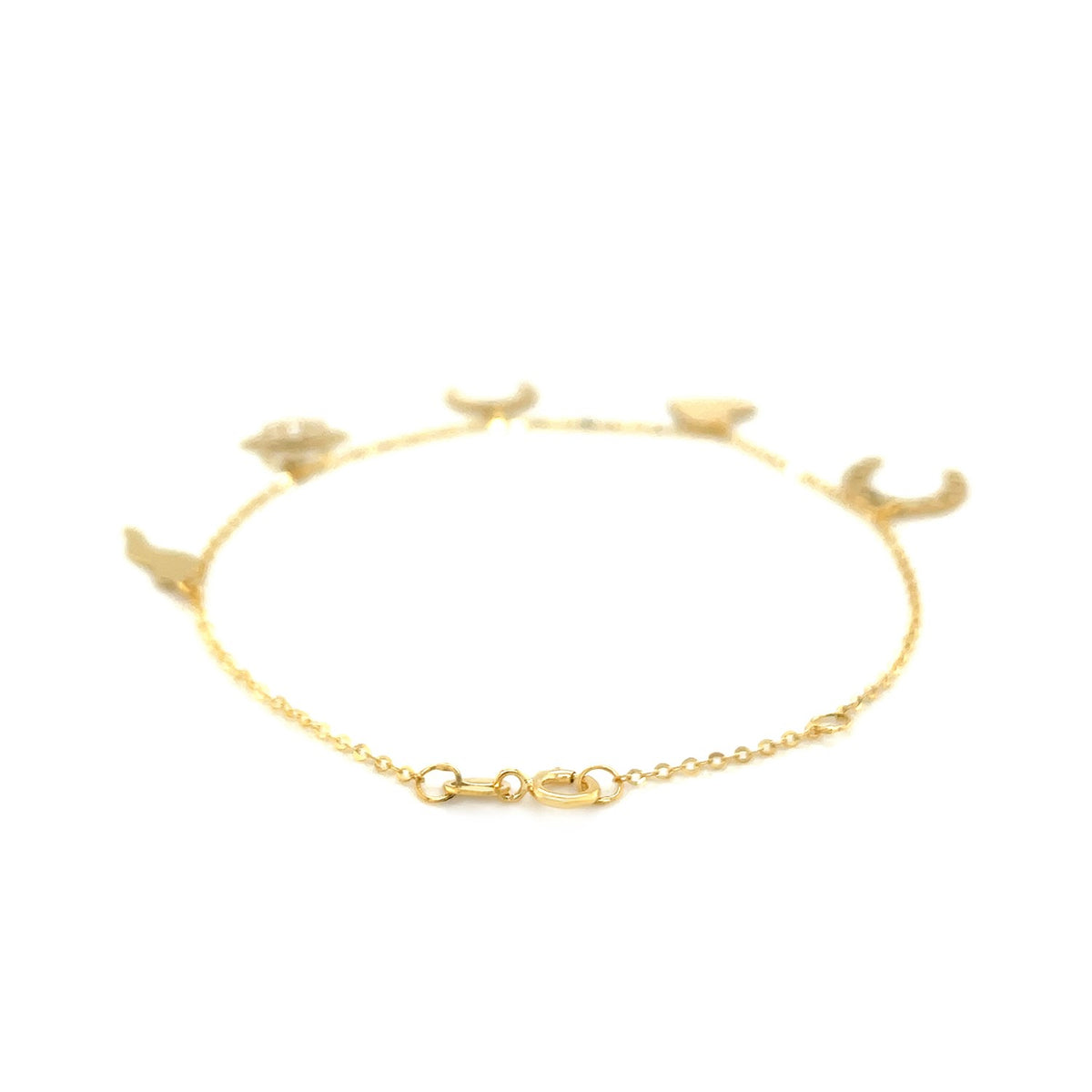 14k Yellow Gold 7 inch Bracelet with Polished Charms — view 3