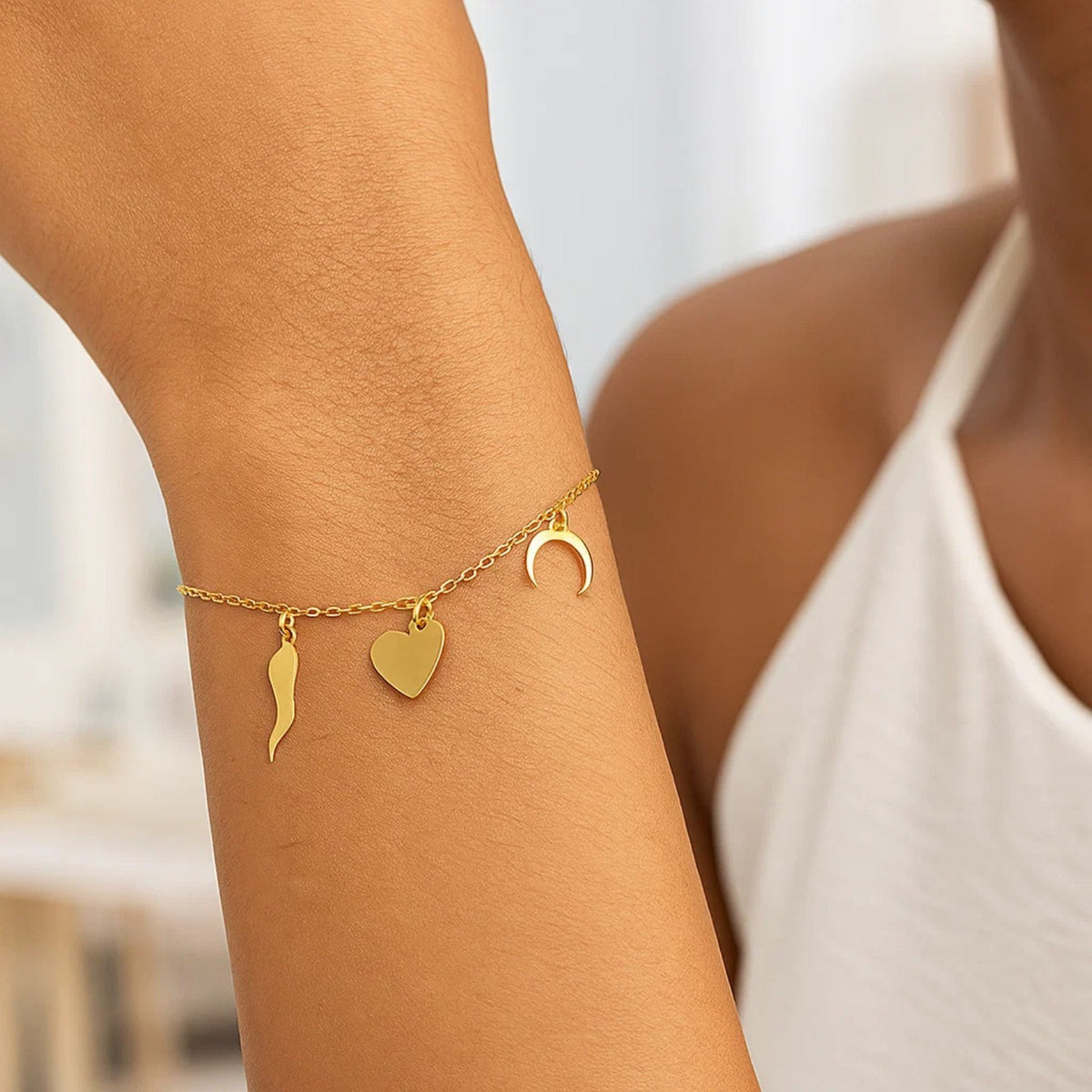 14k Yellow Gold 7 inch Bracelet with Polished Charms — view 4