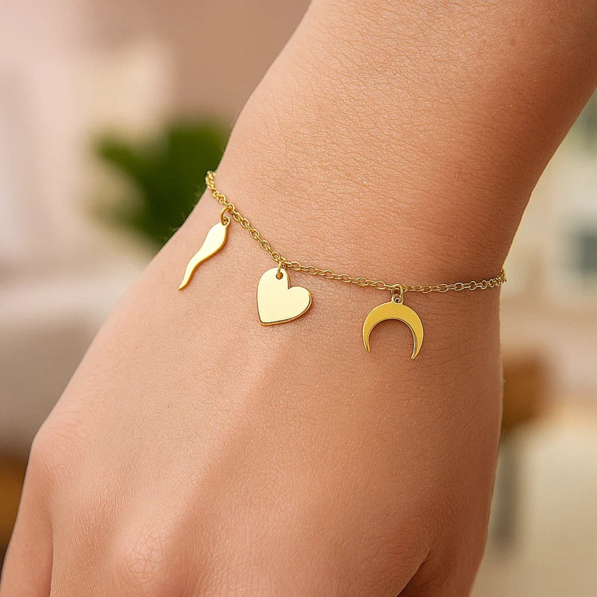 14k Yellow Gold 7 inch Bracelet with Polished Charms — view 5