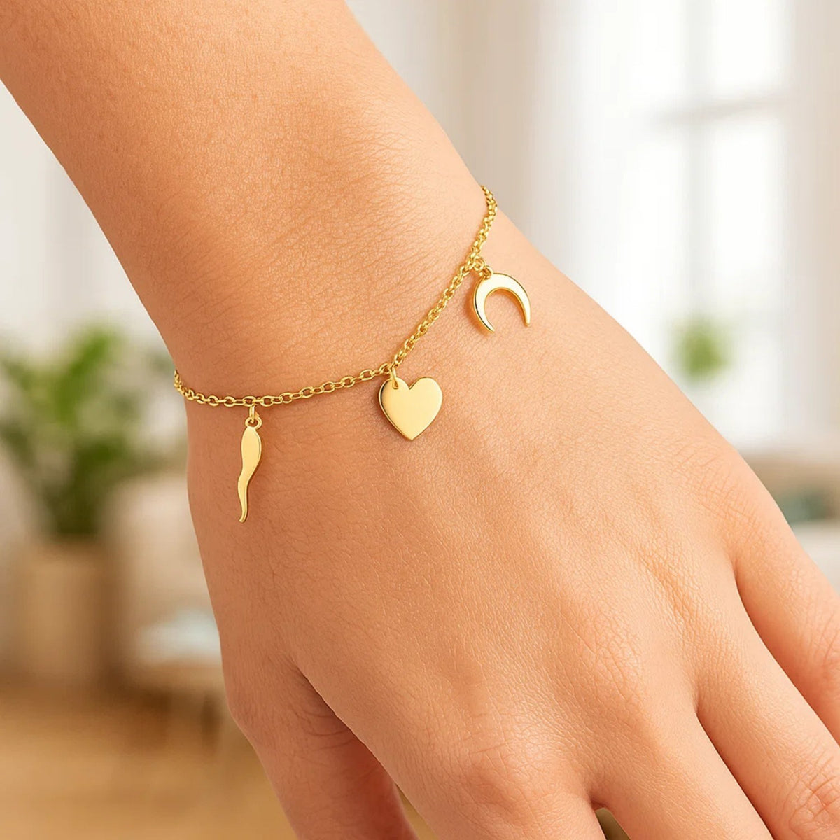 14k Yellow Gold 7 inch Bracelet with Polished Charms — view 6