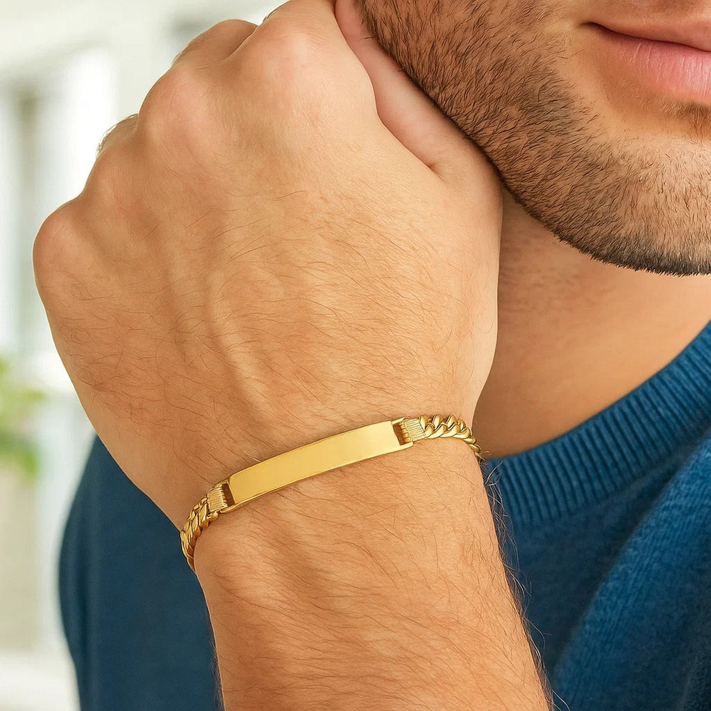 14K Yellow Gold Lite Cuban ID Bracelet (6.00 mm) — view 2