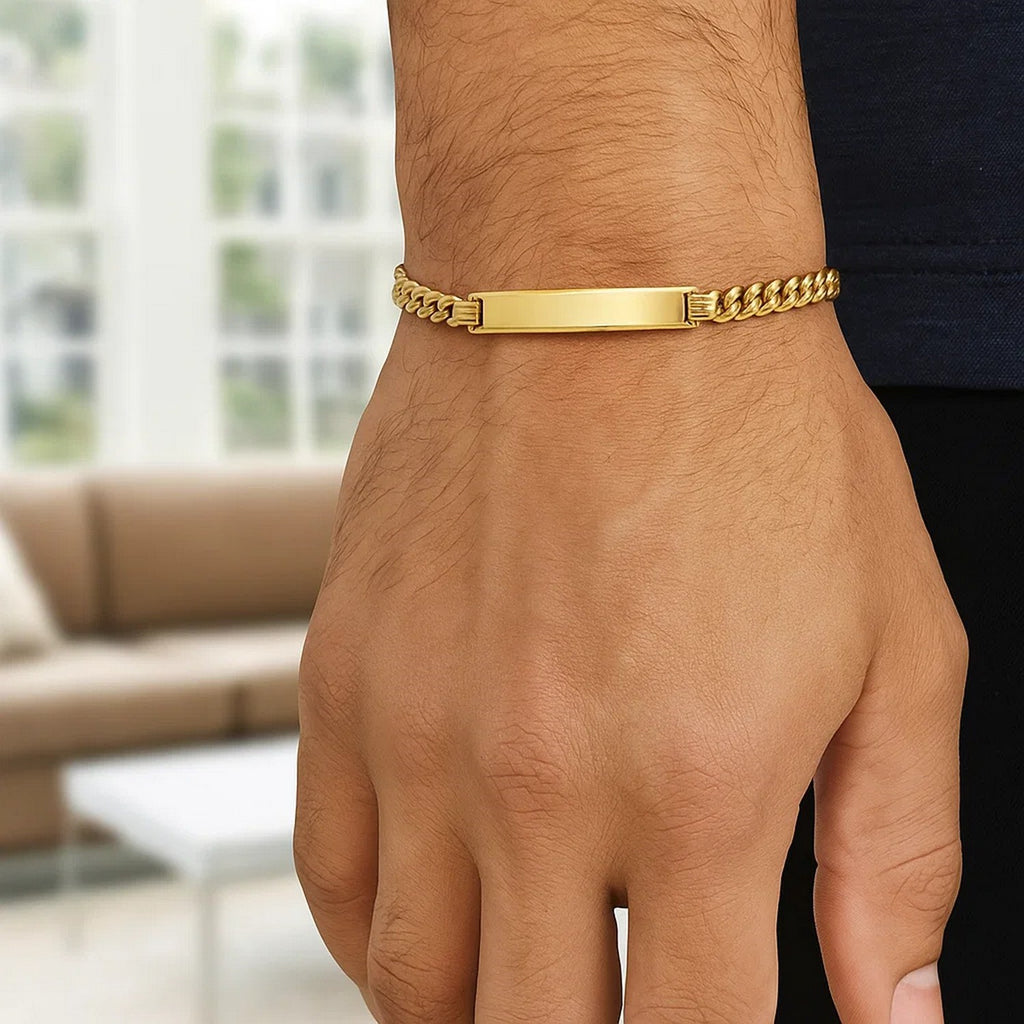 14K Yellow Gold Lite Cuban ID Bracelet (6.00 mm) — view 3