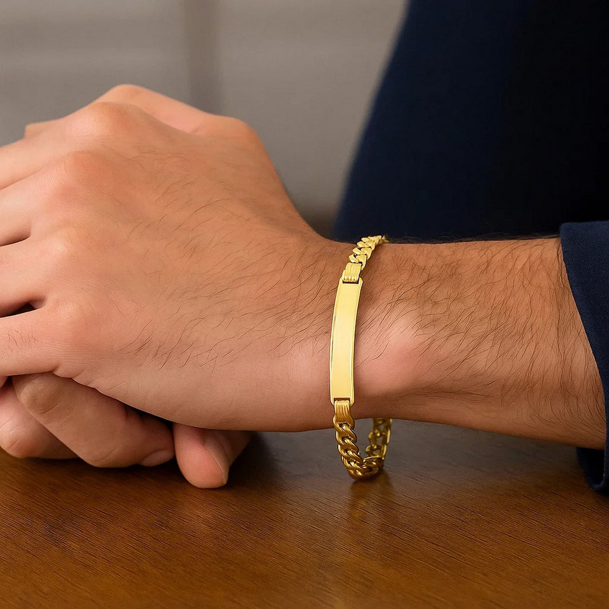 14K Yellow Gold Lite Cuban ID Bracelet (6.00 mm) — view 4