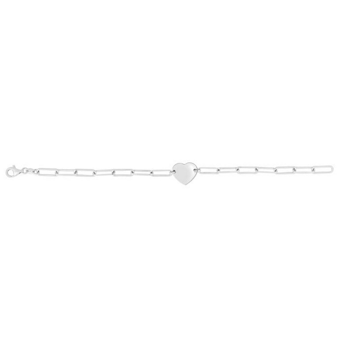 Sterling Silver Rhodium Plated Engravable Heart Paperclip Bracelet (2.10 mm) — view 3
