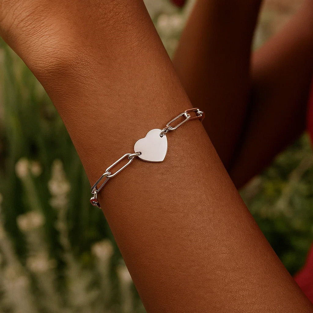 Sterling Silver Rhodium Plated Engravable Heart Paperclip Bracelet (2.10 mm) — view 6