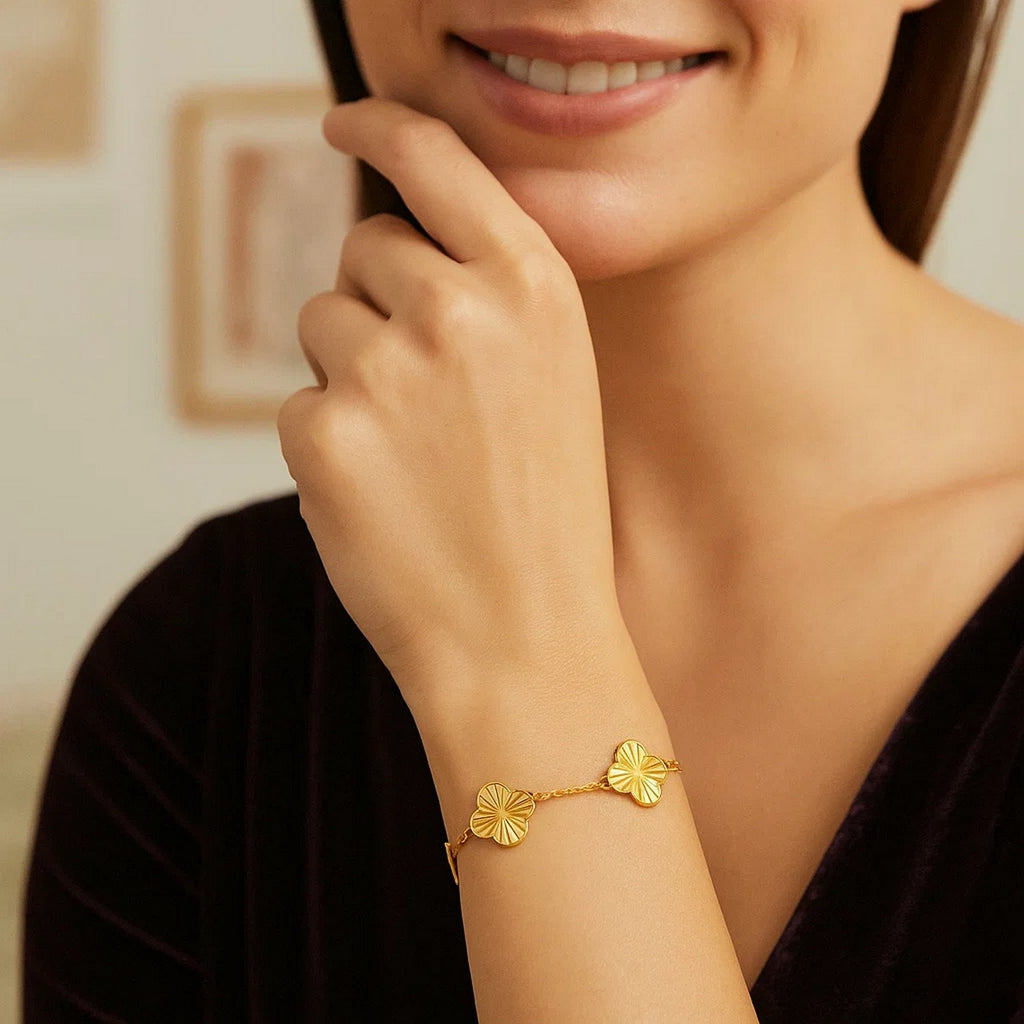 14K Yellow Gold Clover Bracelet — view 3