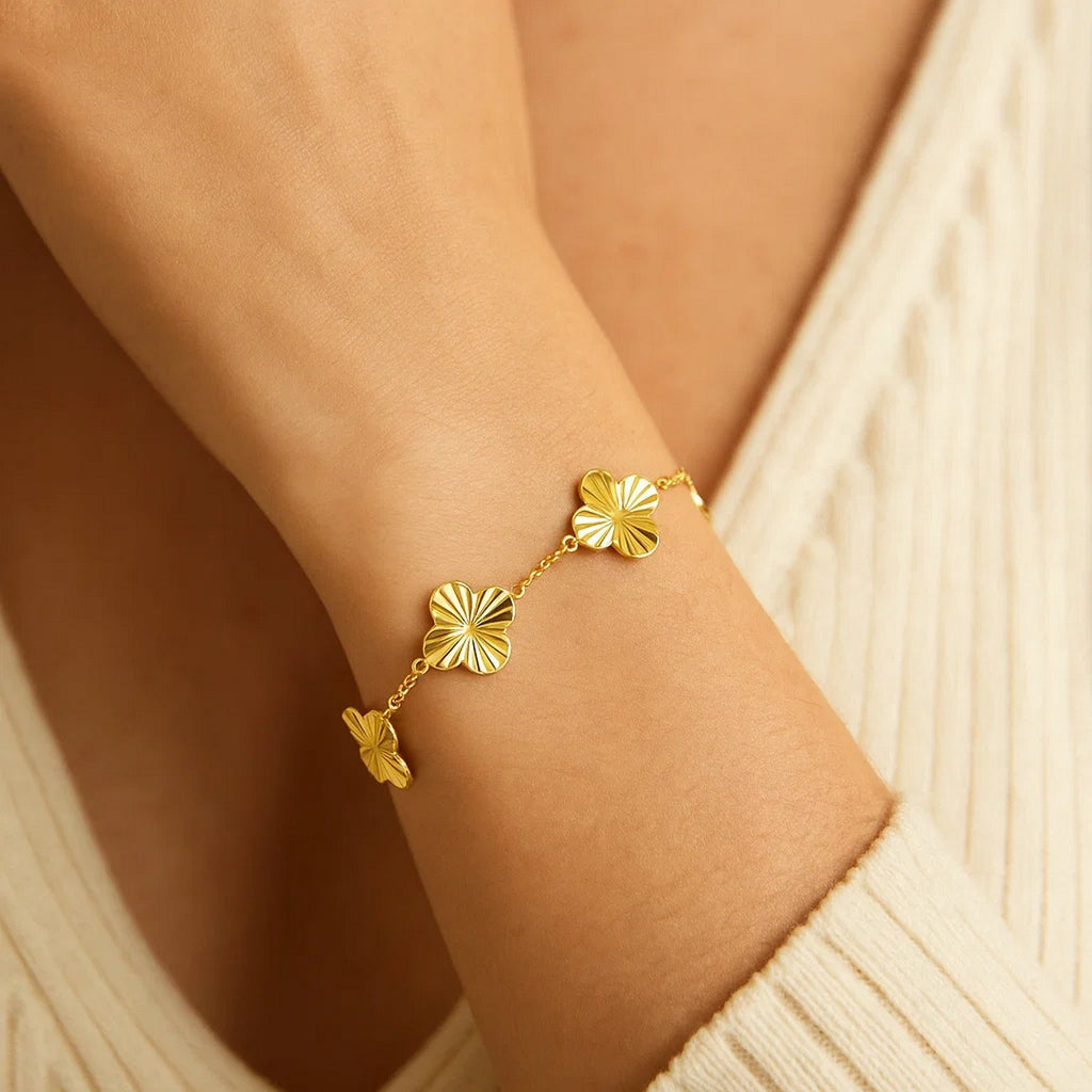 14K Yellow Gold Clover Bracelet — view 4