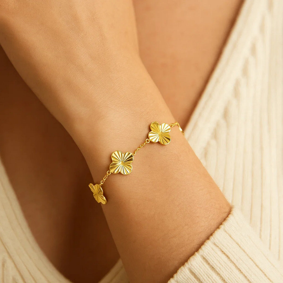 14K Yellow Gold Clover Bracelet — view 4