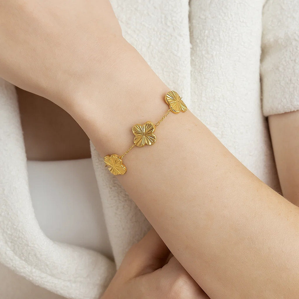 14K Yellow Gold Clover Bracelet — view 5