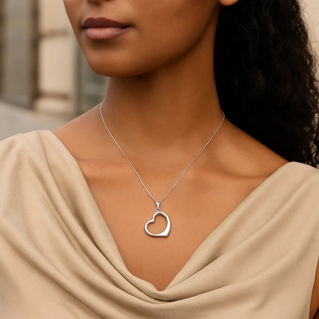 14k White Gold Floating Heart Drop Pendant — view 3