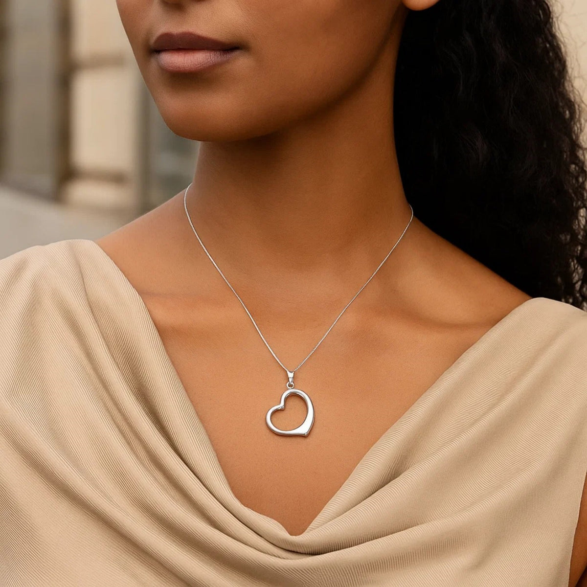 14k White Gold Floating Heart Drop Pendant — view 3
