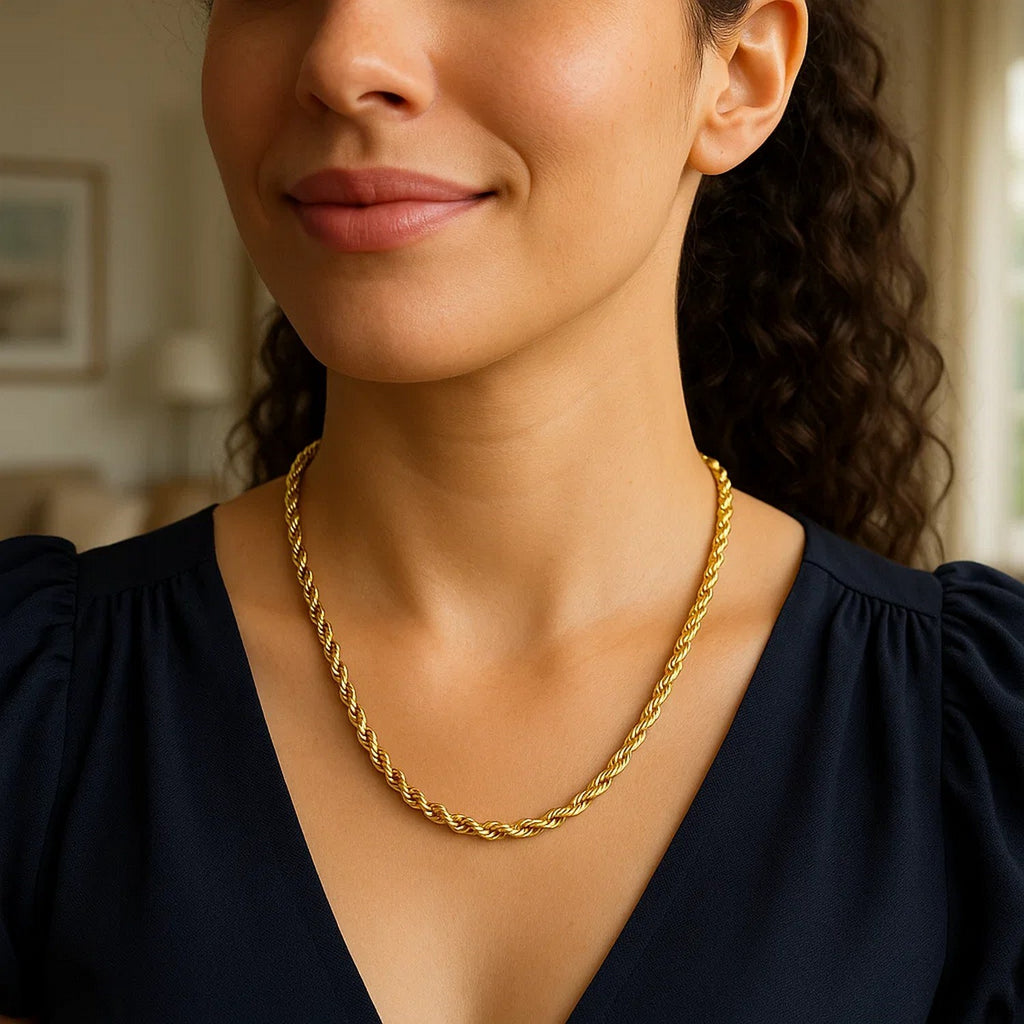Sterling Silver Yellow Gold Plated Diamond Cut Royal Rope Chain (4.40 mm) — view 5