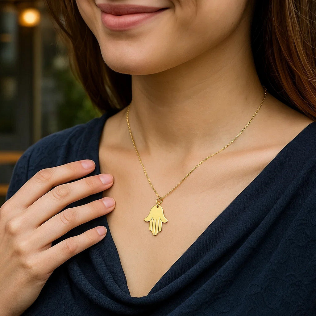 14K Yellow Gold Hand of Hamsa Necklace — view 5