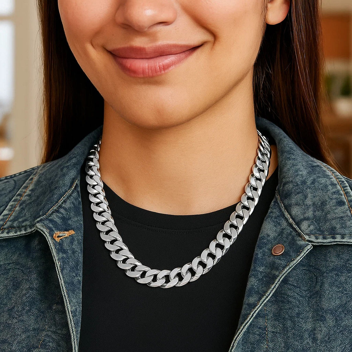 Rhodium Plated Sterling Silver Curb Style Chain (11.60 mm) — view 4