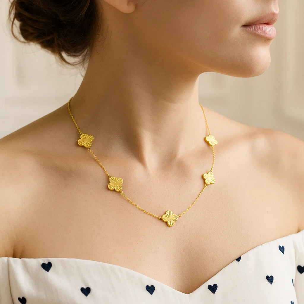 14K Yellow Gold Clover Necklace — view 4