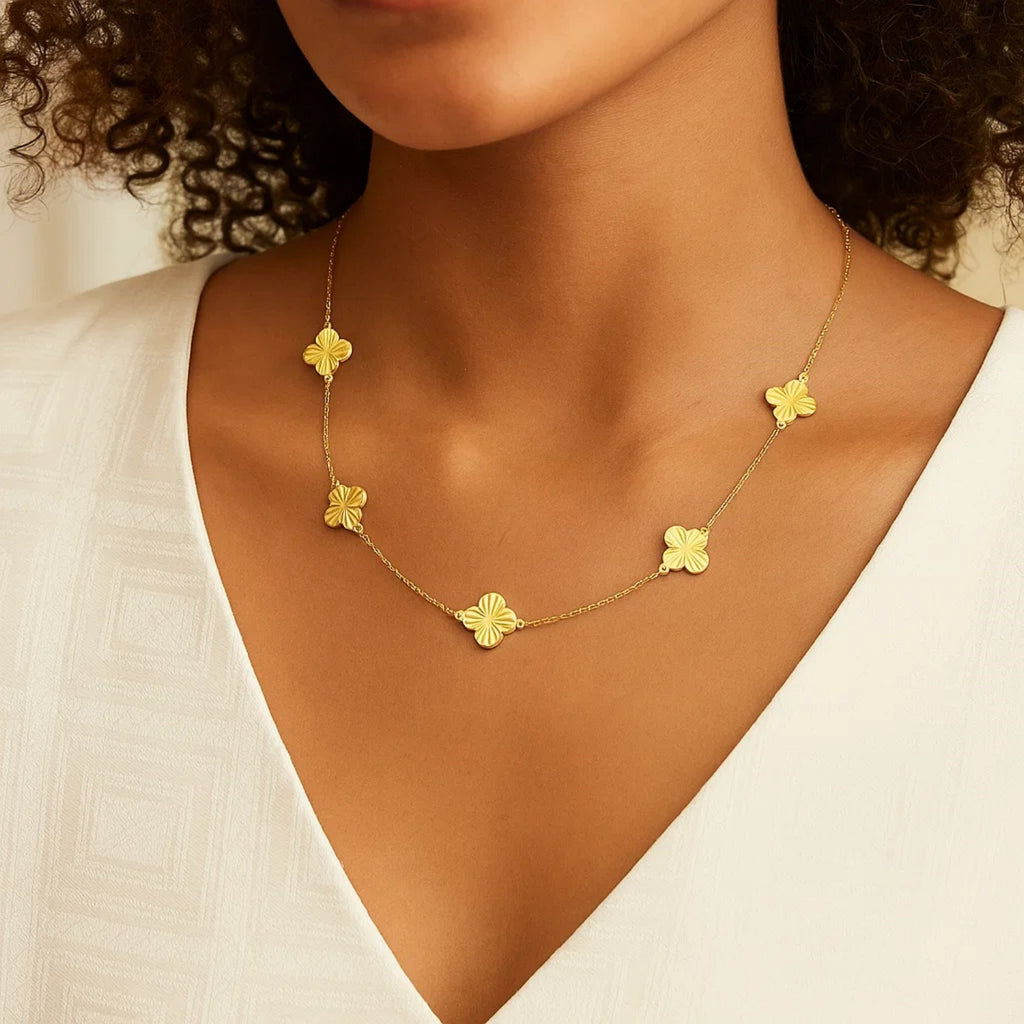 14K Yellow Gold Clover Necklace — view 5
