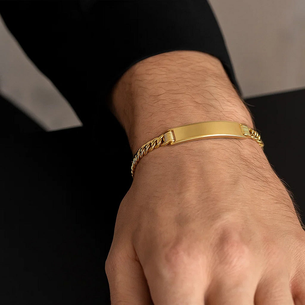 14K Yellow Gold Lite Cuban ID Bracelet (6.60 mm) — view 2