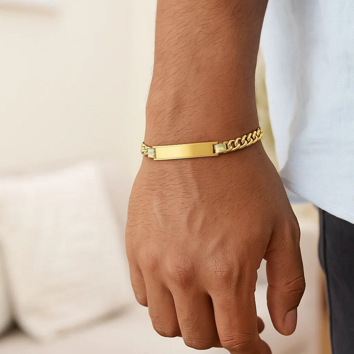 14K Yellow Gold Lite Cuban ID Bracelet (6.60 mm) — view 3