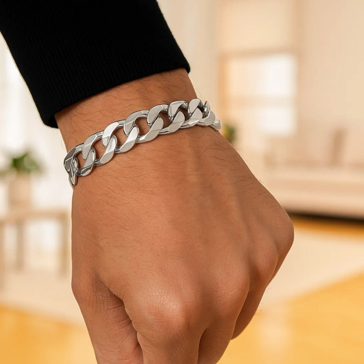 Rhodium Plated Sterling Silver Curb Style Bracelet (11.60 mm) — view 5