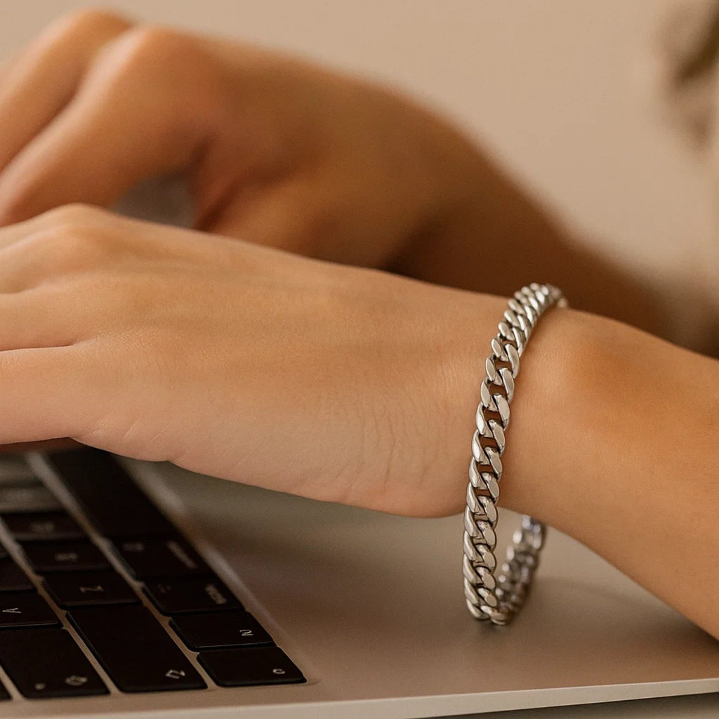 14K White Gold Cuban Link Bracelet (5.90 mm) — view 6