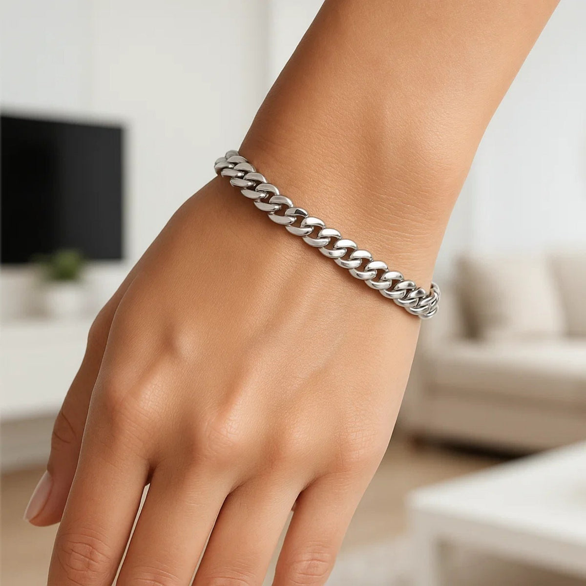 14K White Gold Cuban Link Bracelet (5.90 mm) — view 7