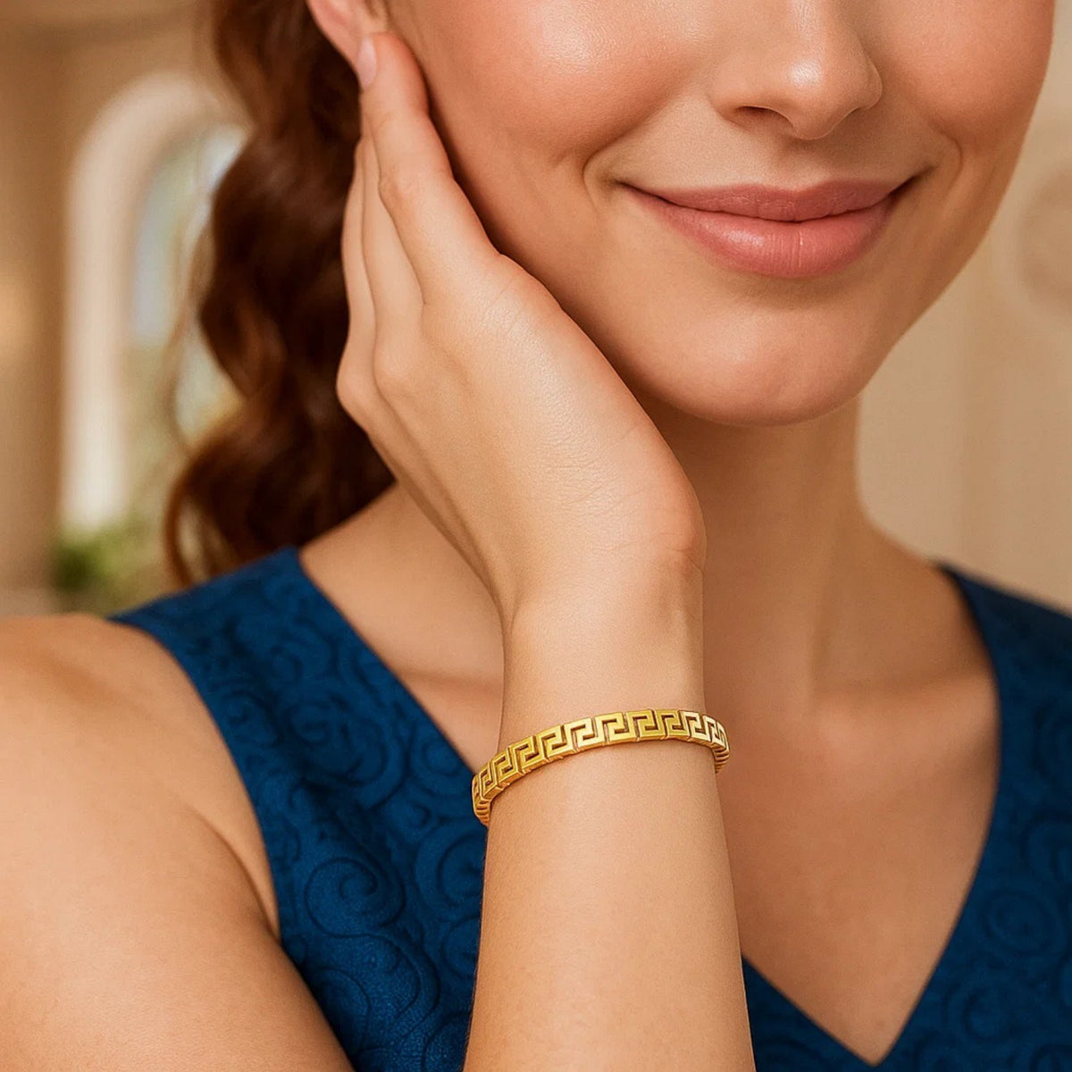14k Yellow Gold High Polish Greek Key Bangle (4.80 mm) — view 3