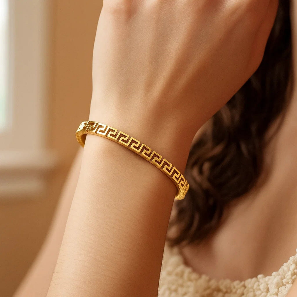 14k Yellow Gold High Polish Greek Key Bangle (4.80 mm) — view 4