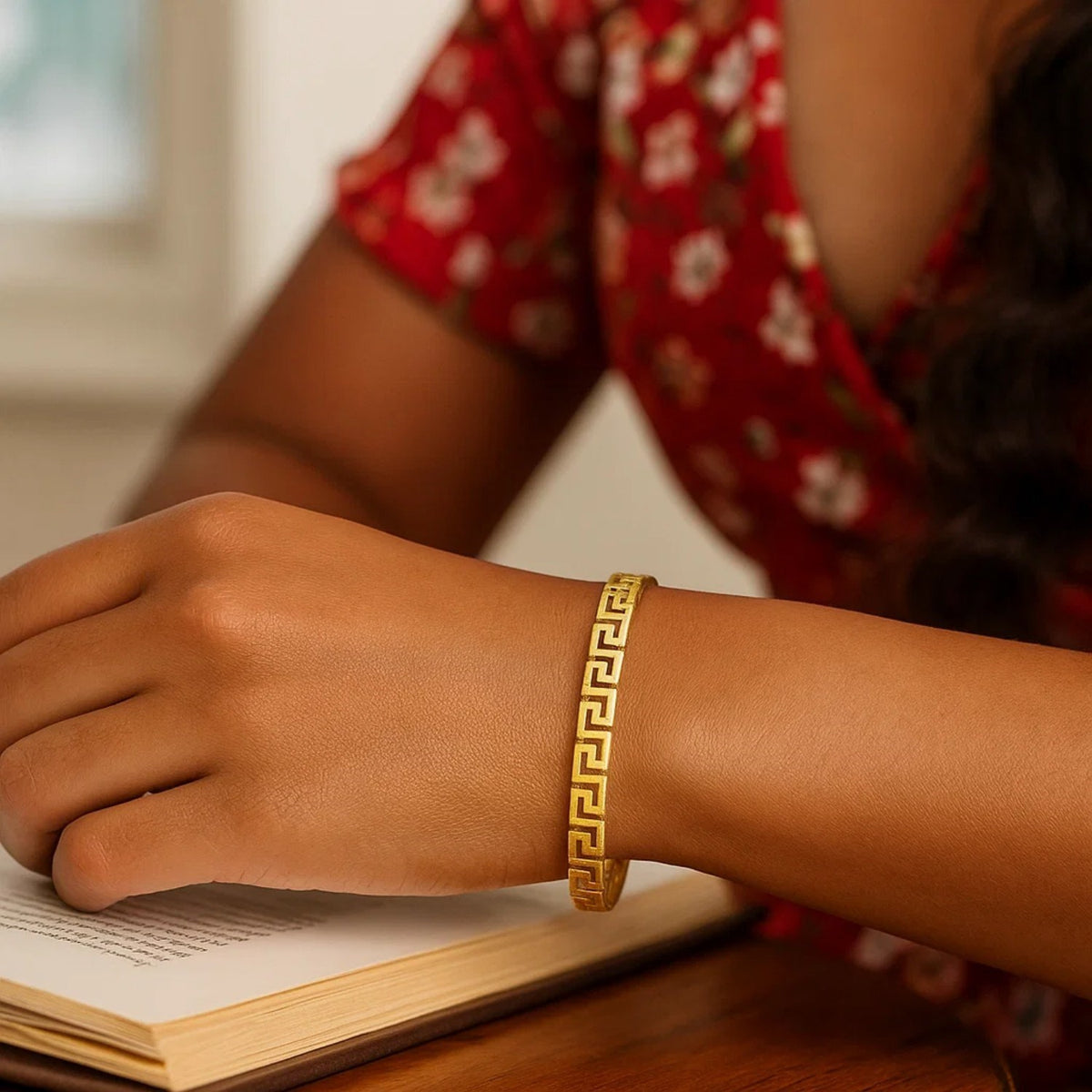 14k Yellow Gold High Polish Greek Key Bangle (4.80 mm) — view 5