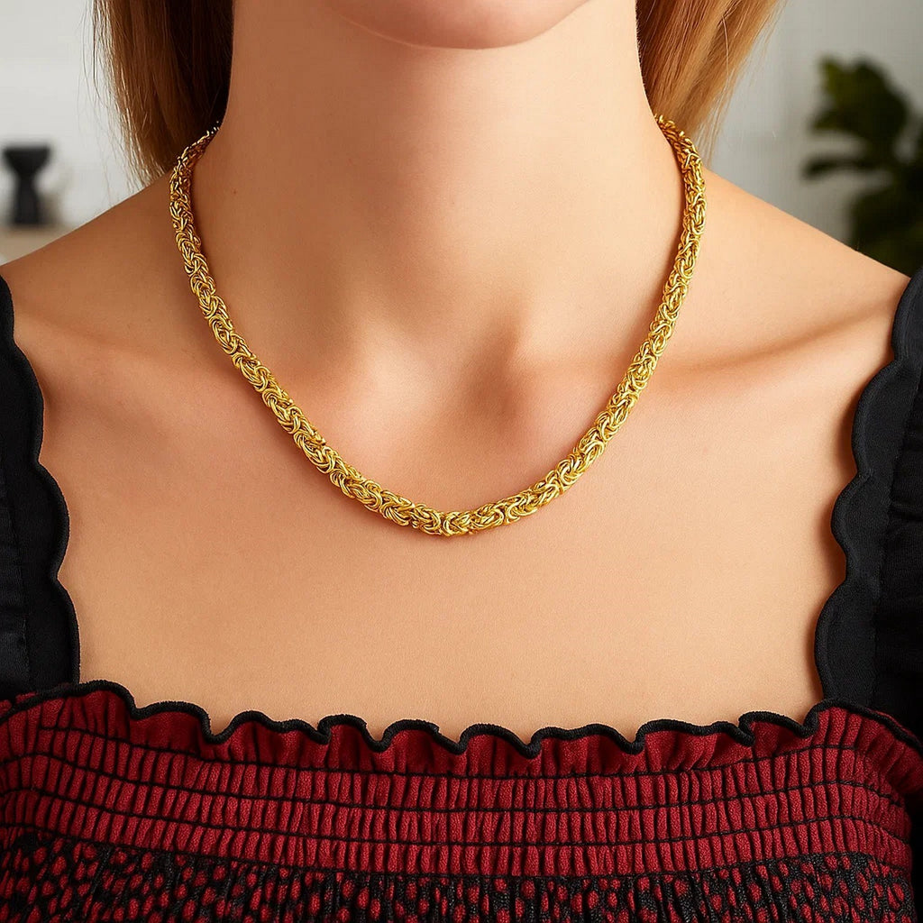 14k Yellow Gold Byzantine Motif Chain Necklace — view 8
