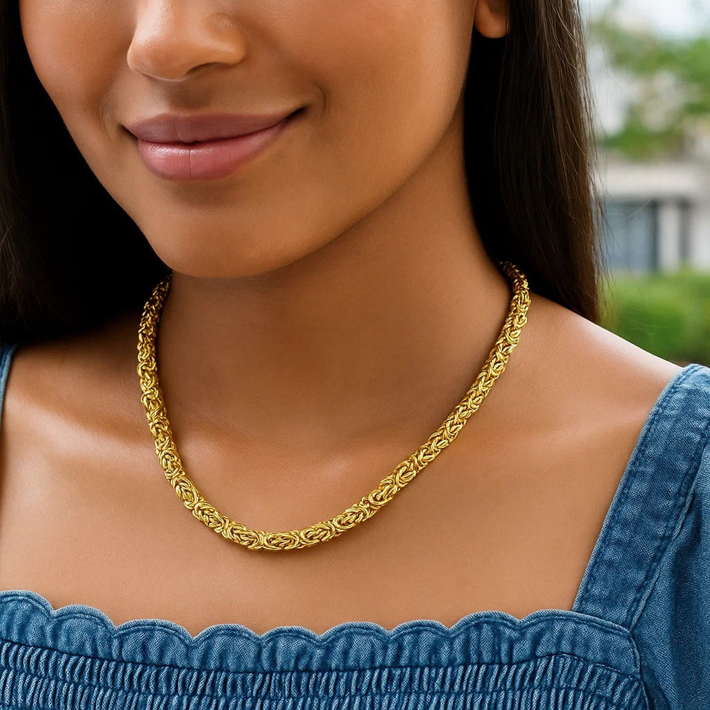 14k Yellow Gold Byzantine Motif Chain Necklace — view 9