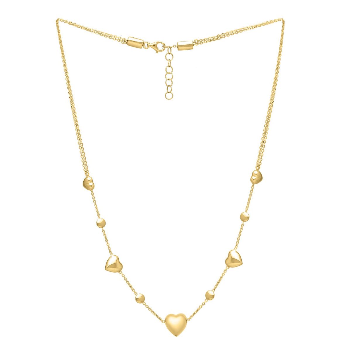 14k Yellow Gold Puff Heart Adjustable Necklace — view 3