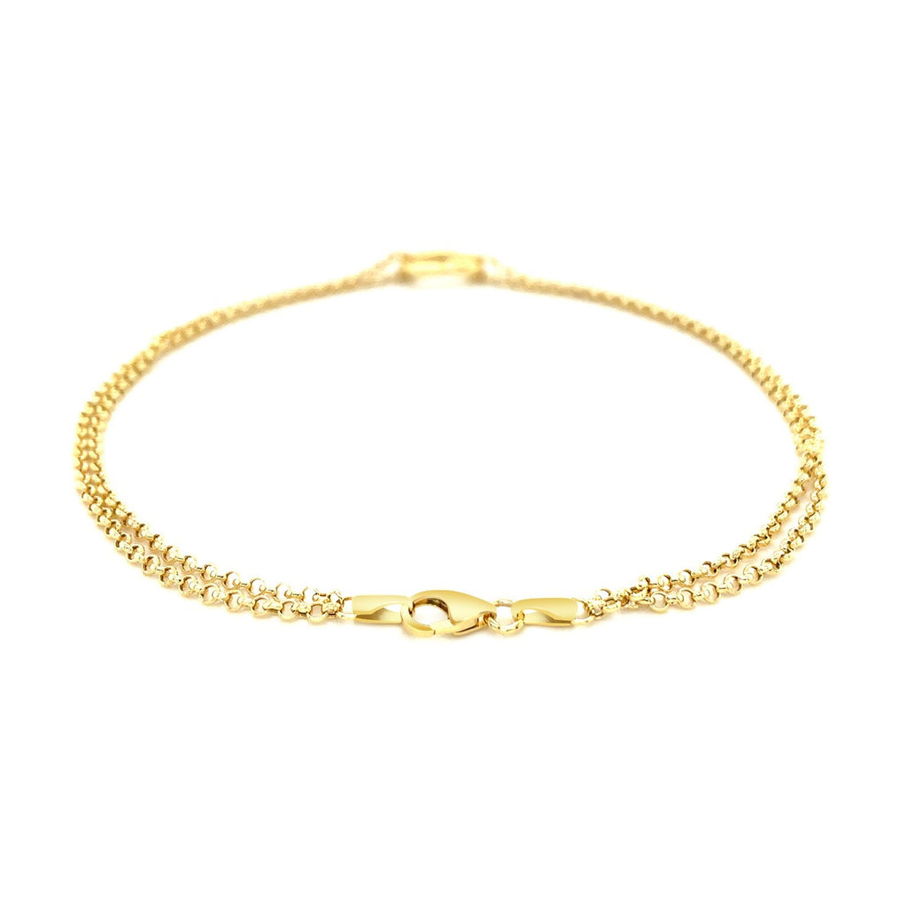 10k Yellow Gold Double Rolo Chain Anklet with an Open Heart Station — view 3
