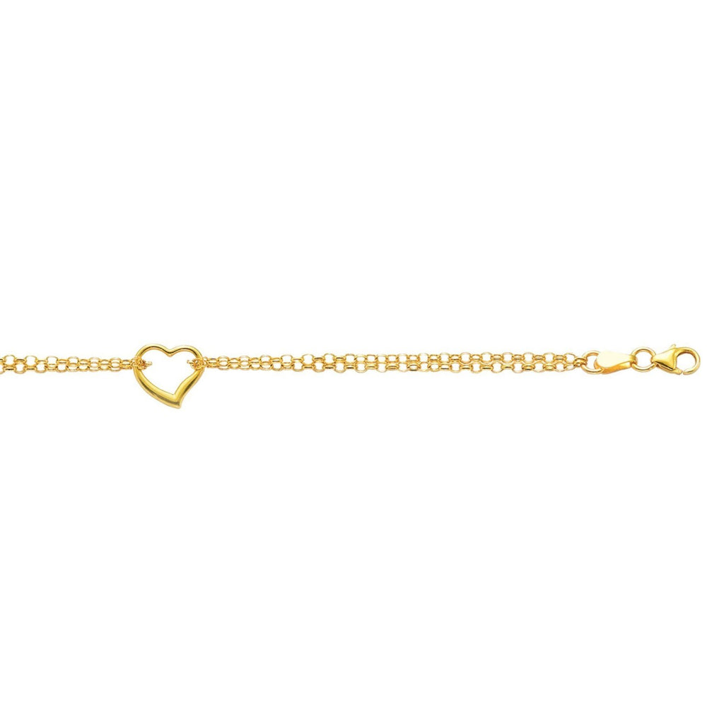 10k Yellow Gold Double Rolo Chain Anklet with an Open Heart Station — view 4