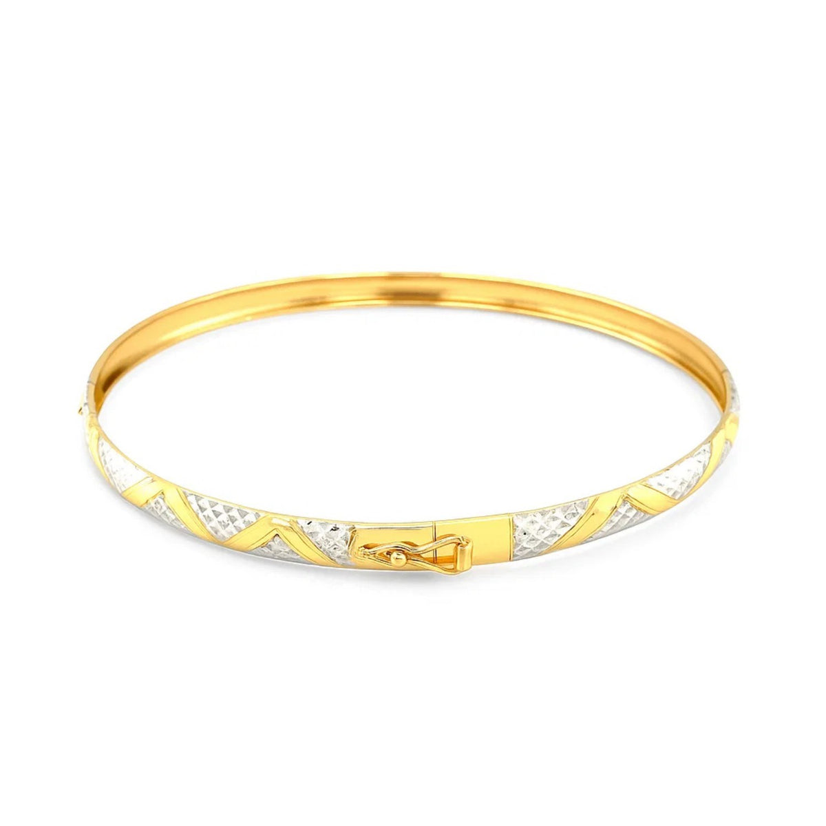 10k Two-Tone Gold Textured Zigzag Style Bangle (6.00 mm) — view 2