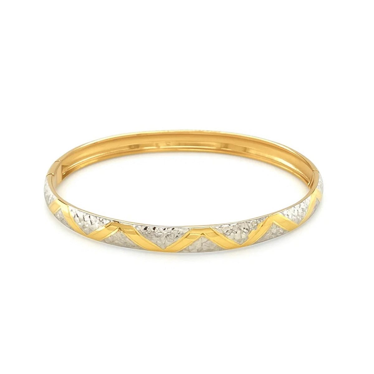 10k Two-Tone Gold Textured Zigzag Style Bangle (6.00 mm) — view 3