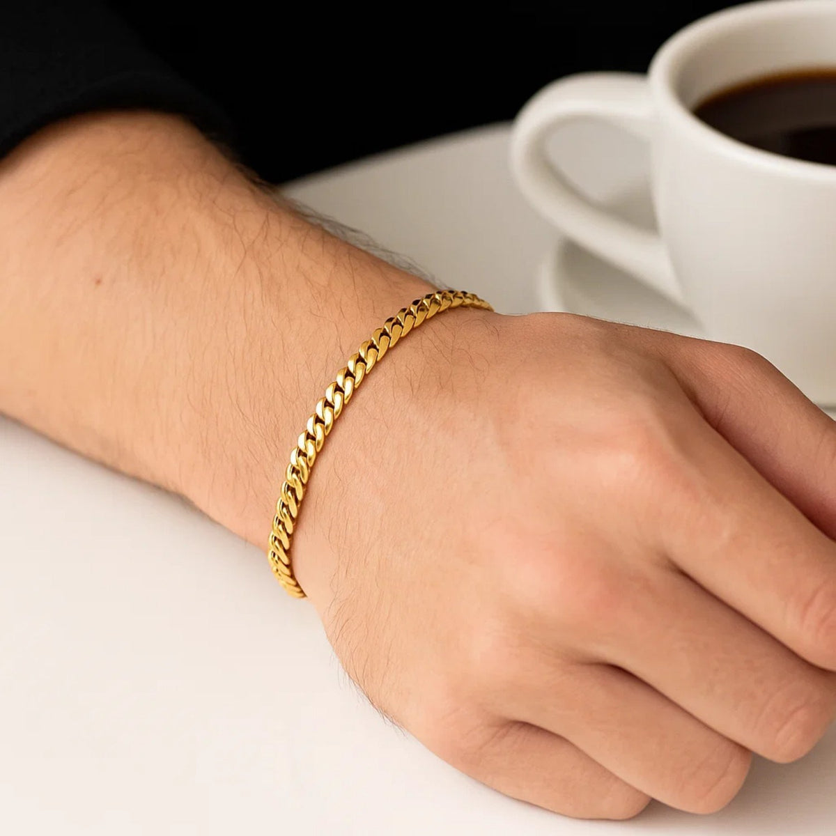 10k Yellow Gold Miami Cuban Semi Solid Bracelet (4.50 mm) — view 5