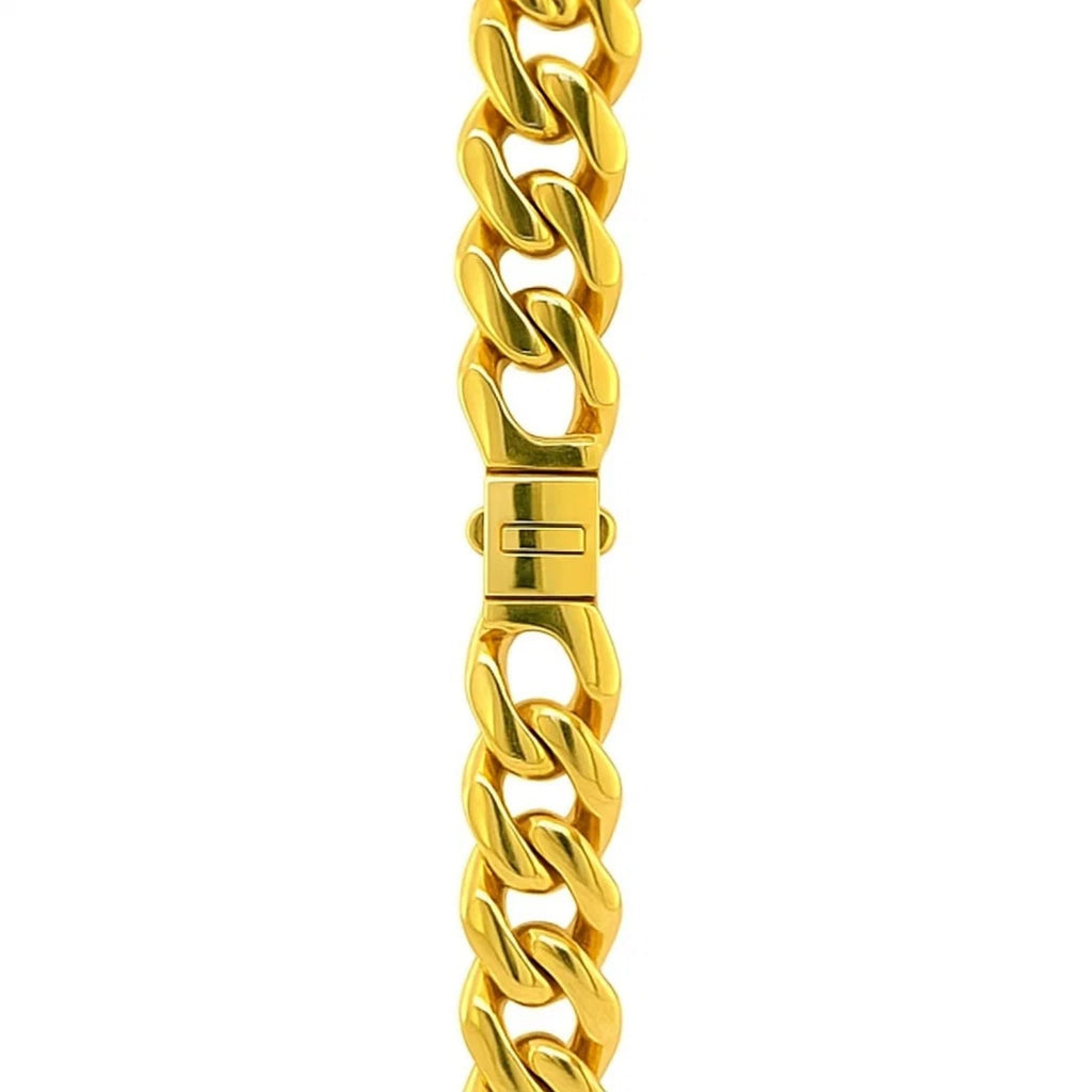 14k Yellow Gold Polished Miami Cuban Chain Necklace — view 3
