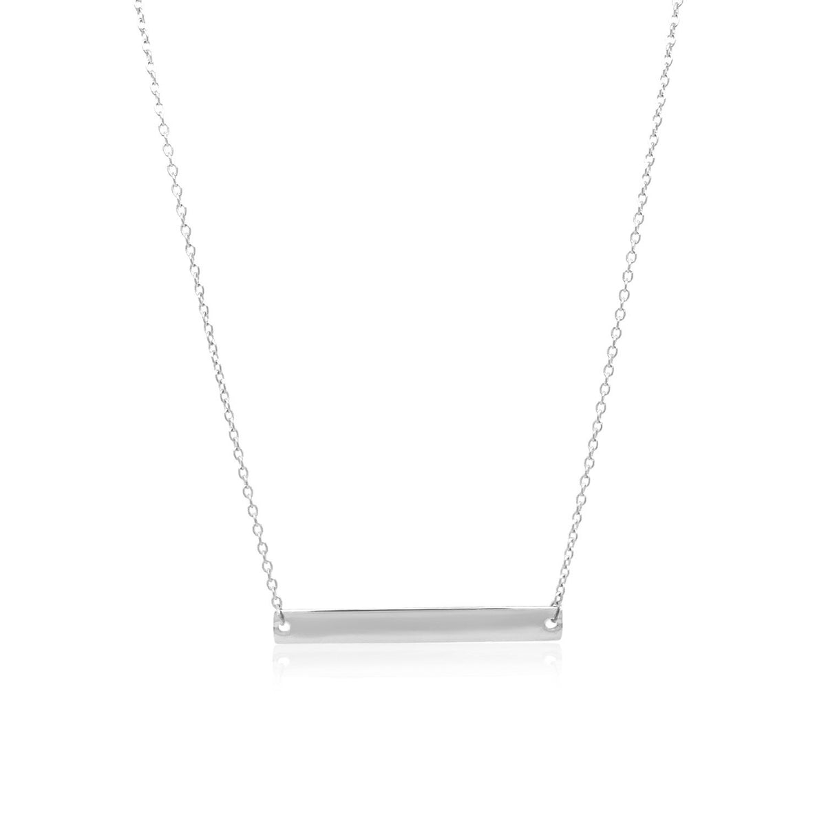 14k White Gold Smooth Flat Horizontal Bar Style Necklace — view 2
