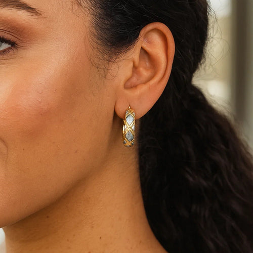 10K Two Tone Gold Diamond Cut X Hinged Hoop Earrings (6.00 mm) — view 2