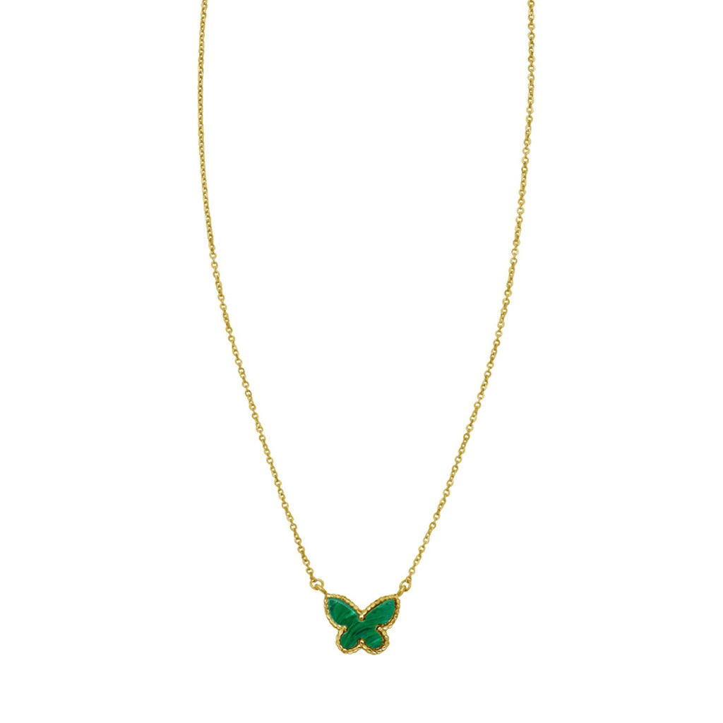 14K Yellow Gold Primavera Malachite Butterfly Necklace — view 2