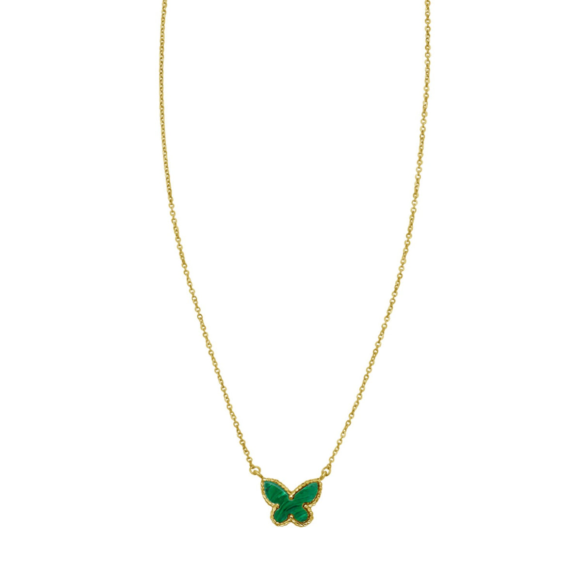 14K Yellow Gold Primavera Malachite Butterfly Necklace — view 2