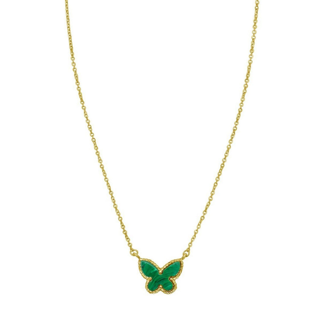 14K Yellow Gold Primavera Malachite Butterfly Necklace — view 3