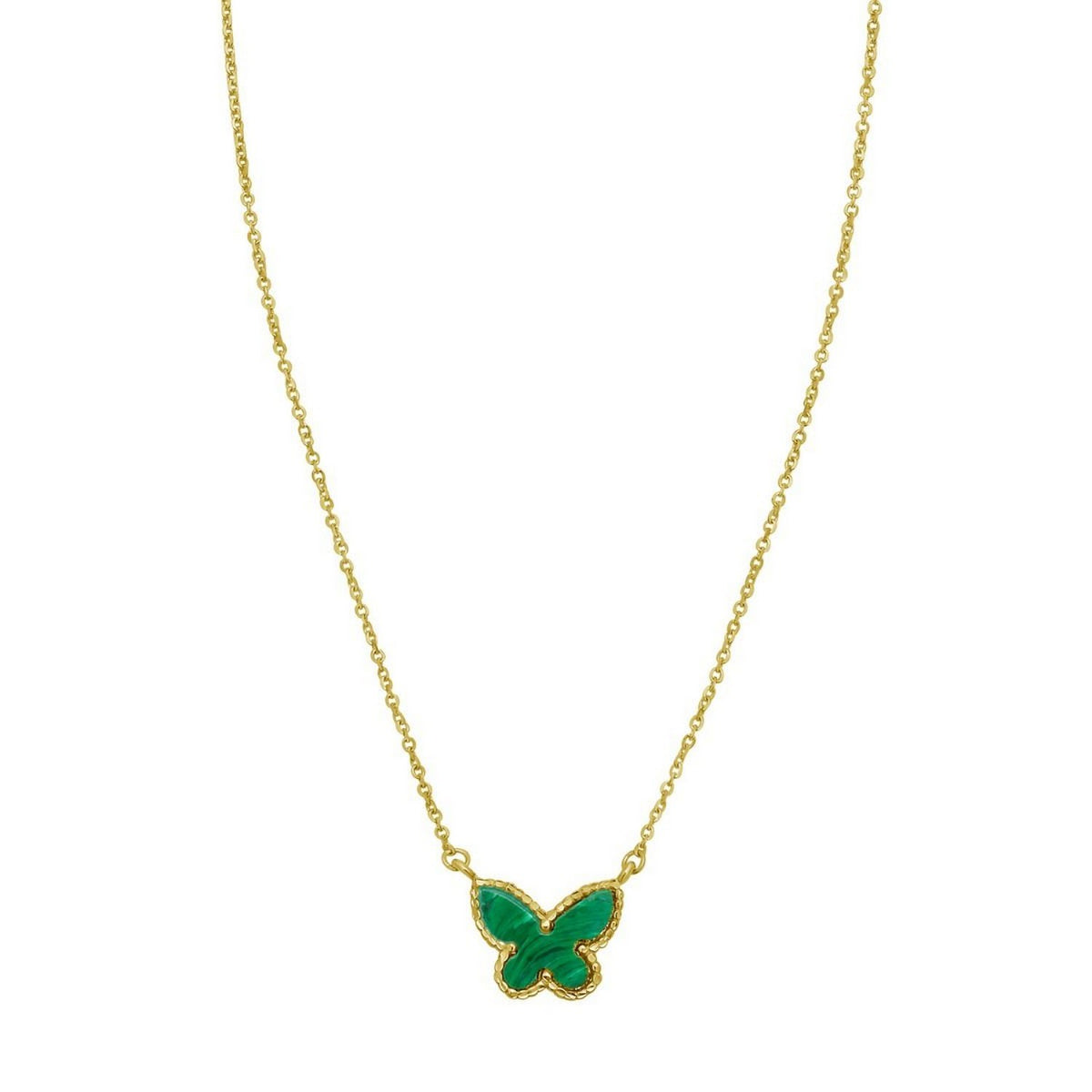 14K Yellow Gold Primavera Malachite Butterfly Necklace — view 3