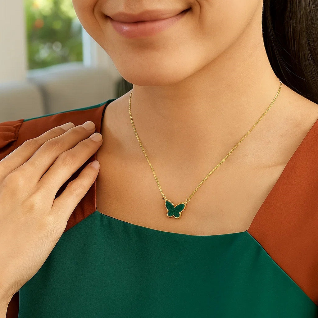 14K Yellow Gold Primavera Malachite Butterfly Necklace — view 5