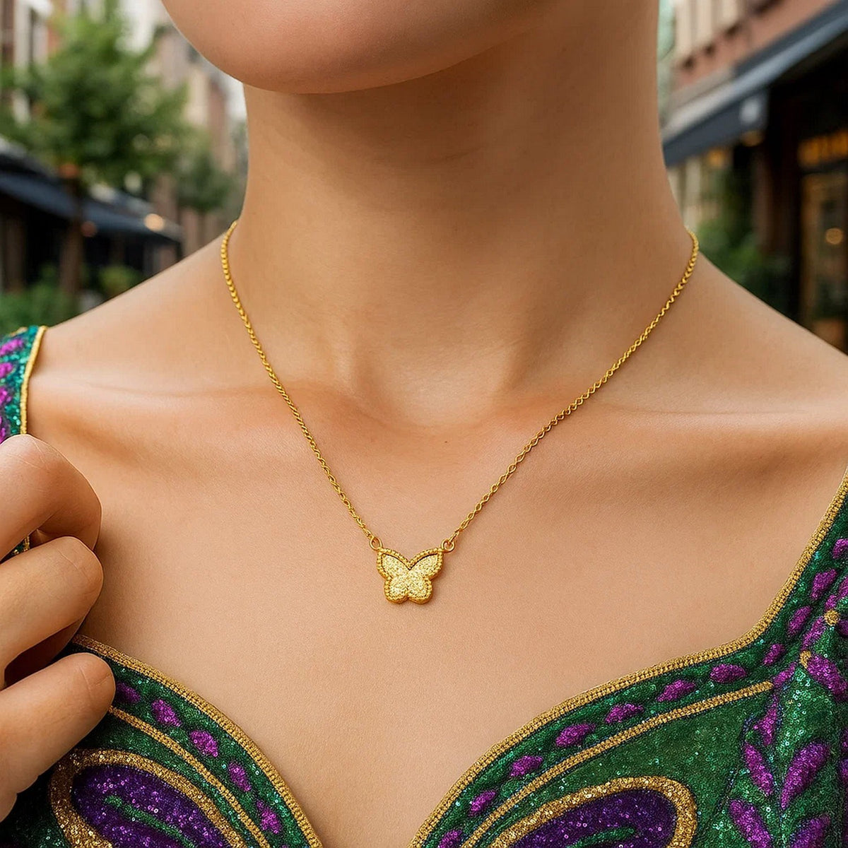 14K Yellow Gold Primavera Malachite Butterfly Necklace — view 6
